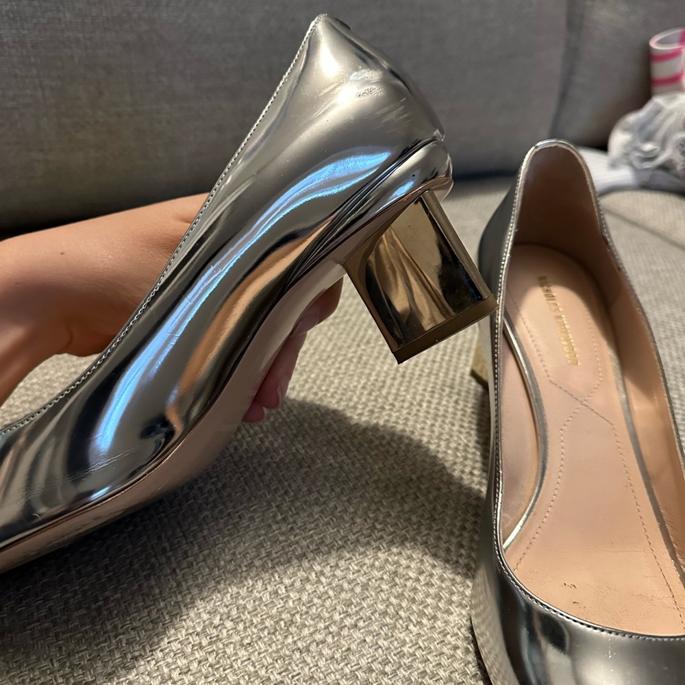 Nicholas Kirkwood Metallic Silver Block Heel Shoes